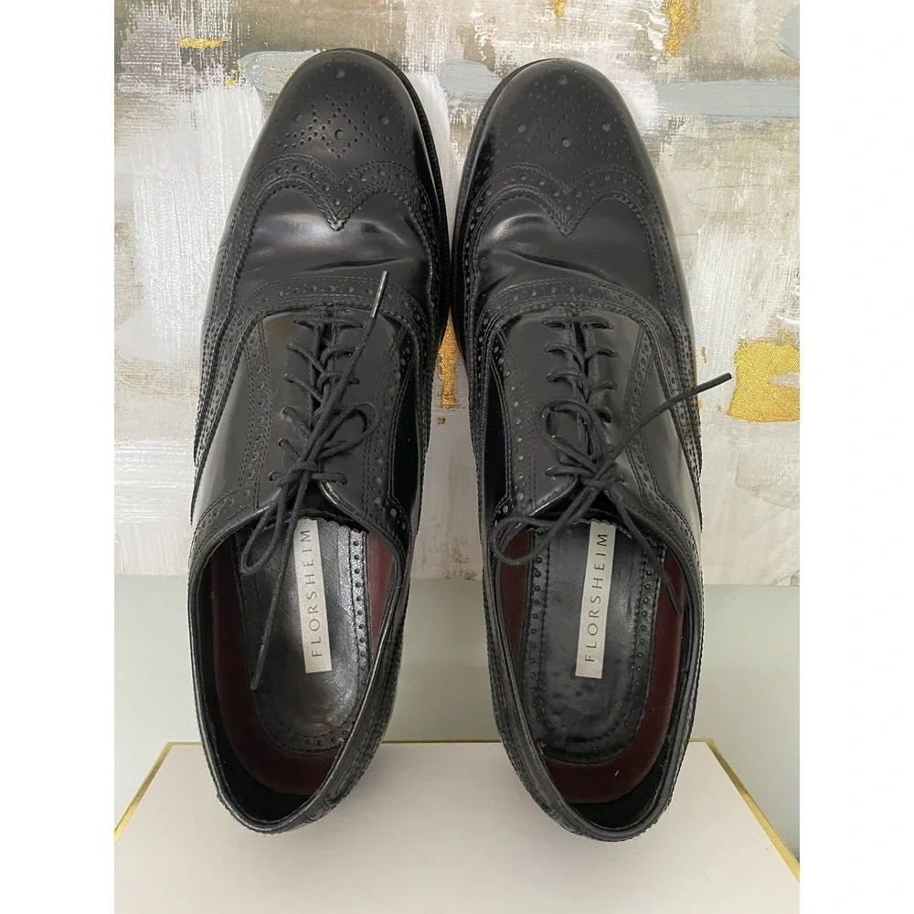 Florsheim Men's Wingtip Brogue Black Oxfords Size 9.5 Dress Shoes Classic Career